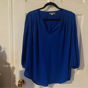 Pleione Blue 3/4 Sleeve Relaxed Blouse
